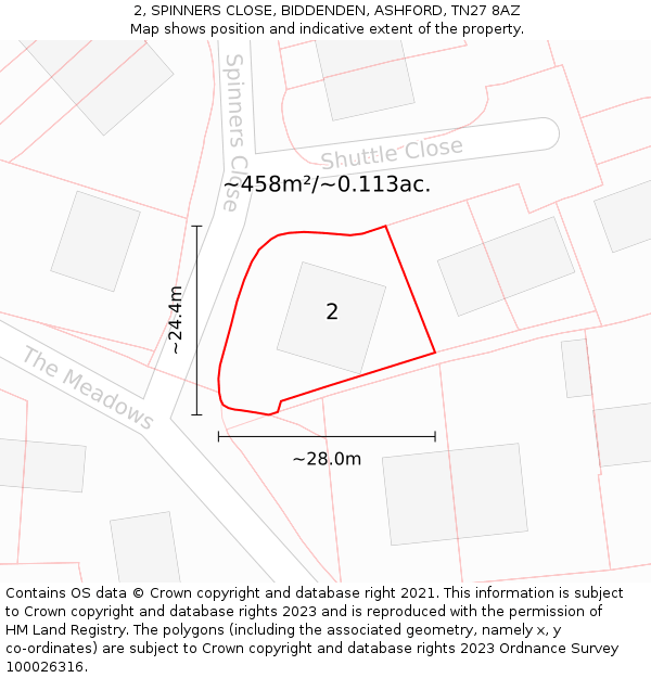 2, SPINNERS CLOSE, BIDDENDEN, ASHFORD, TN27 8AZ: Plot and title map