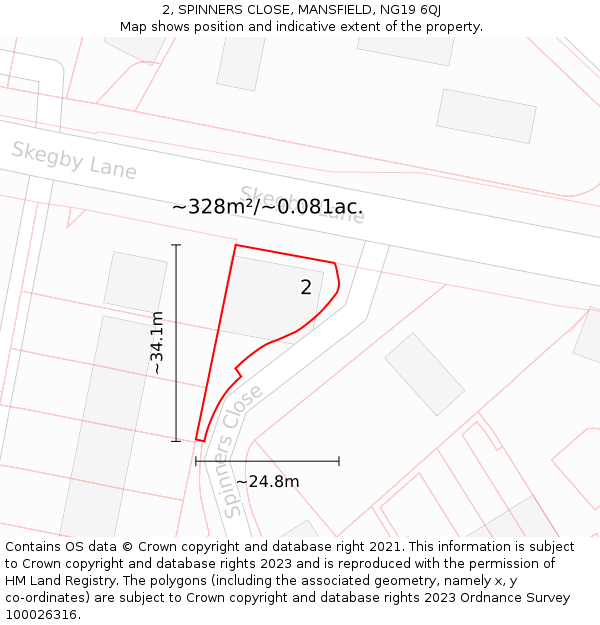 2, SPINNERS CLOSE, MANSFIELD, NG19 6QJ: Plot and title map