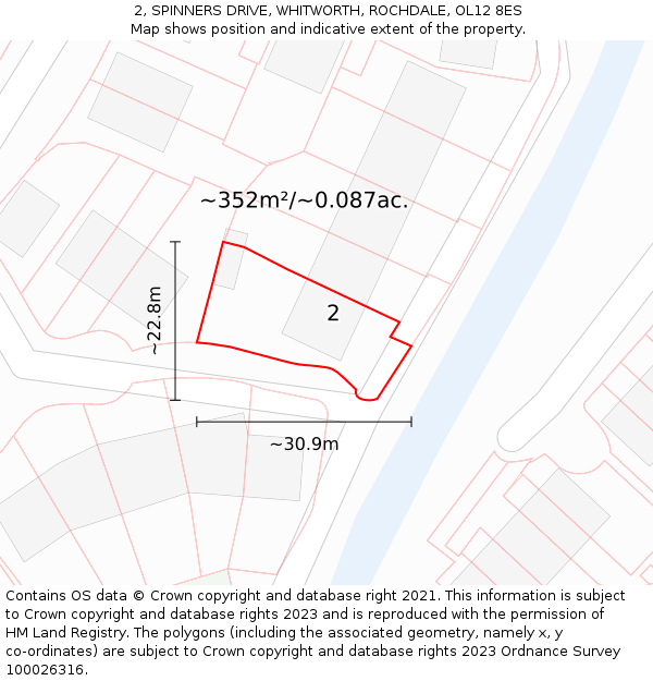 2, SPINNERS DRIVE, WHITWORTH, ROCHDALE, OL12 8ES: Plot and title map