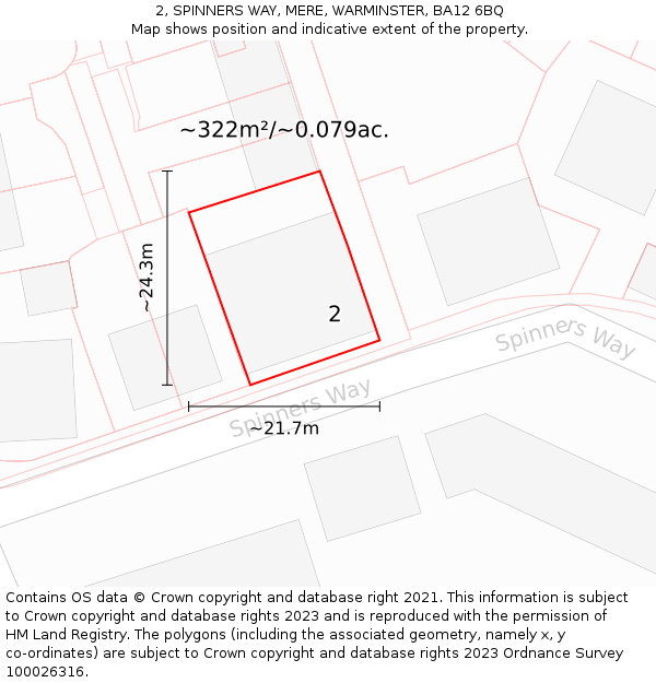 2, SPINNERS WAY, MERE, WARMINSTER, BA12 6BQ: Plot and title map
