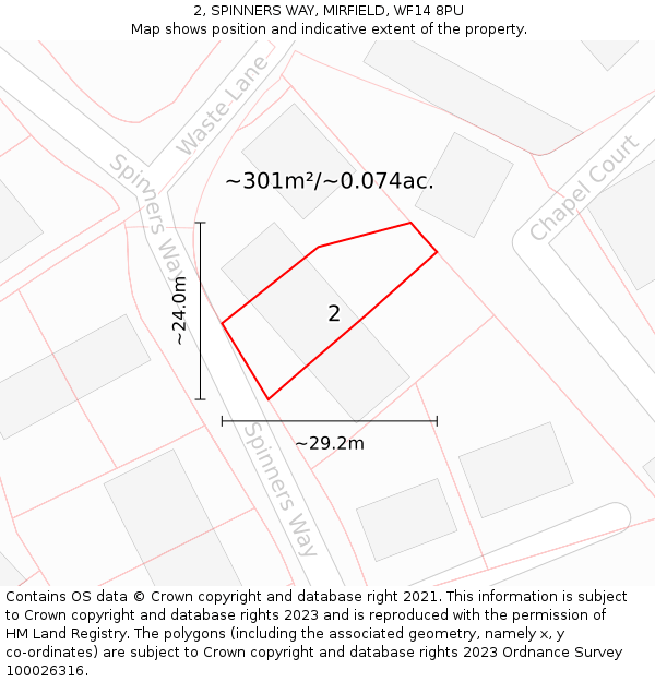2, SPINNERS WAY, MIRFIELD, WF14 8PU: Plot and title map