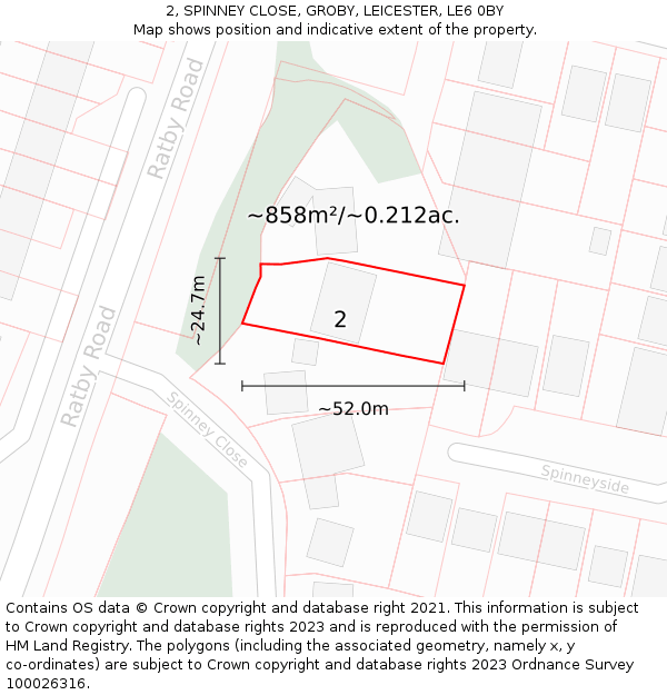 2, SPINNEY CLOSE, GROBY, LEICESTER, LE6 0BY: Plot and title map
