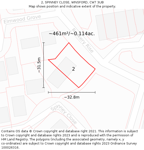 2, SPINNEY CLOSE, WINSFORD, CW7 3UB: Plot and title map