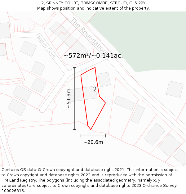 2, SPINNEY COURT, BRIMSCOMBE, STROUD, GL5 2PY: Plot and title map