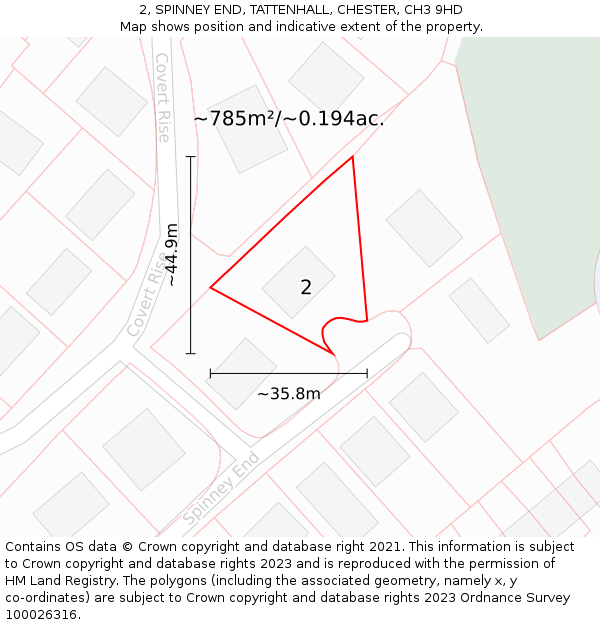 2, SPINNEY END, TATTENHALL, CHESTER, CH3 9HD: Plot and title map
