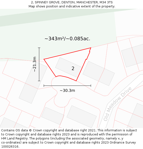 2, SPINNEY GROVE, DENTON, MANCHESTER, M34 3TS: Plot and title map