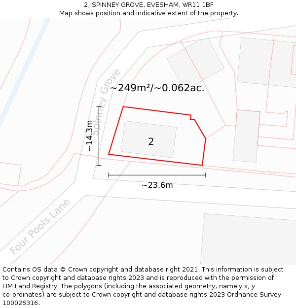 2, SPINNEY GROVE, EVESHAM, WR11 1BF: Plot and title map
