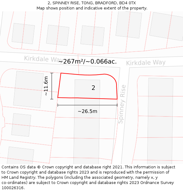 2, SPINNEY RISE, TONG, BRADFORD, BD4 0TX: Plot and title map