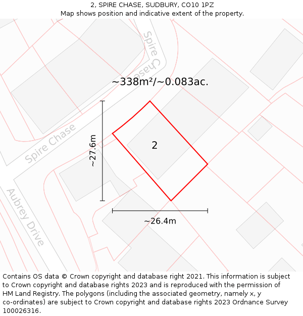 2, SPIRE CHASE, SUDBURY, CO10 1PZ: Plot and title map