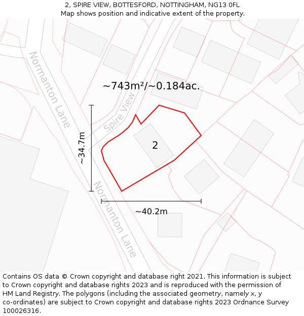 2, SPIRE VIEW, BOTTESFORD, NOTTINGHAM, NG13 0FL: Plot and title map