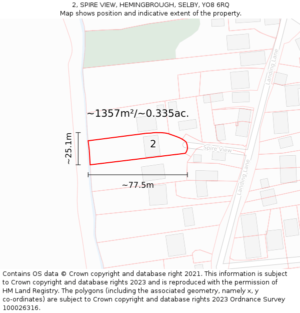2, SPIRE VIEW, HEMINGBROUGH, SELBY, YO8 6RQ: Plot and title map