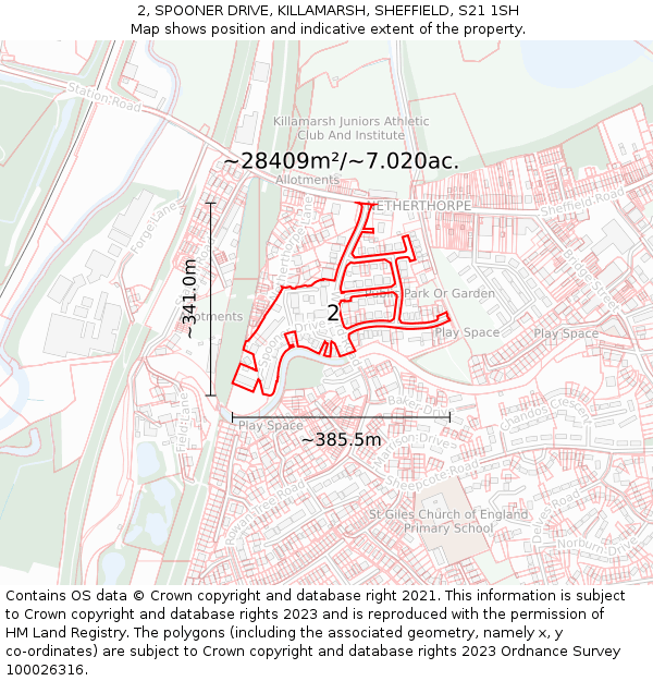 2, SPOONER DRIVE, KILLAMARSH, SHEFFIELD, S21 1SH: Plot and title map
