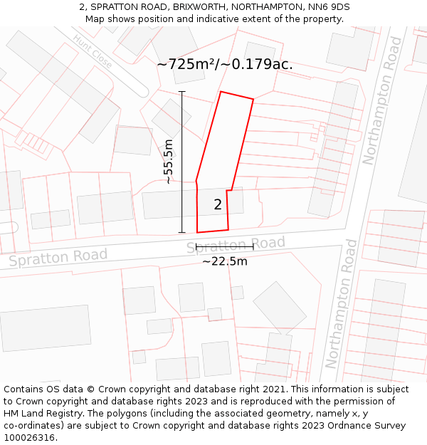 2, SPRATTON ROAD, BRIXWORTH, NORTHAMPTON, NN6 9DS: Plot and title map
