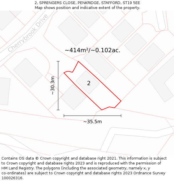 2, SPRENGERS CLOSE, PENKRIDGE, STAFFORD, ST19 5EE: Plot and title map