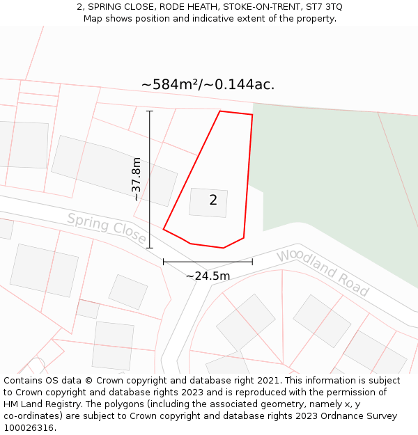 2, SPRING CLOSE, RODE HEATH, STOKE-ON-TRENT, ST7 3TQ: Plot and title map