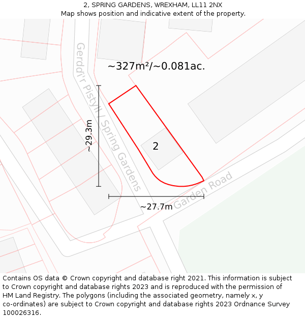2, SPRING GARDENS, WREXHAM, LL11 2NX: Plot and title map
