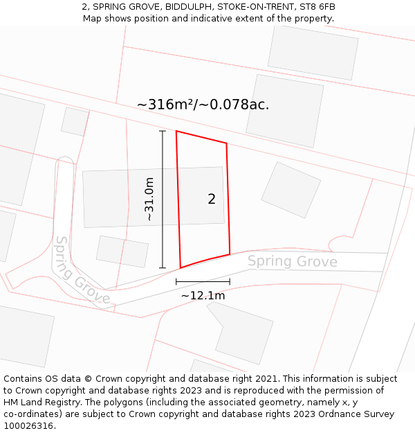 2, SPRING GROVE, BIDDULPH, STOKE-ON-TRENT, ST8 6FB: Plot and title map