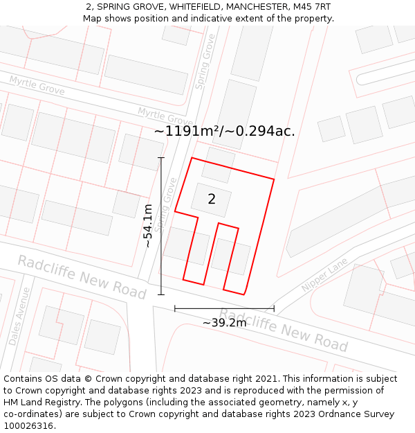 2, SPRING GROVE, WHITEFIELD, MANCHESTER, M45 7RT: Plot and title map