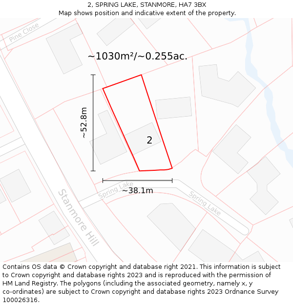 2, SPRING LAKE, STANMORE, HA7 3BX: Plot and title map