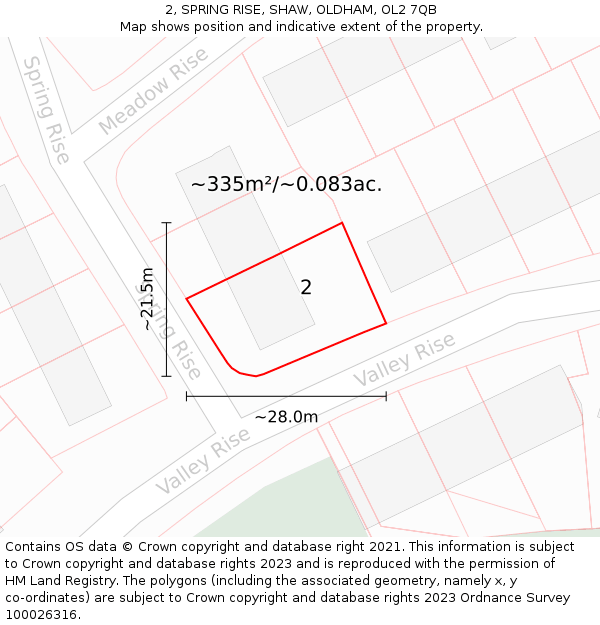 2, SPRING RISE, SHAW, OLDHAM, OL2 7QB: Plot and title map
