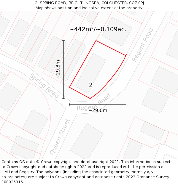 2, SPRING ROAD, BRIGHTLINGSEA, COLCHESTER, CO7 0PJ: Plot and title map