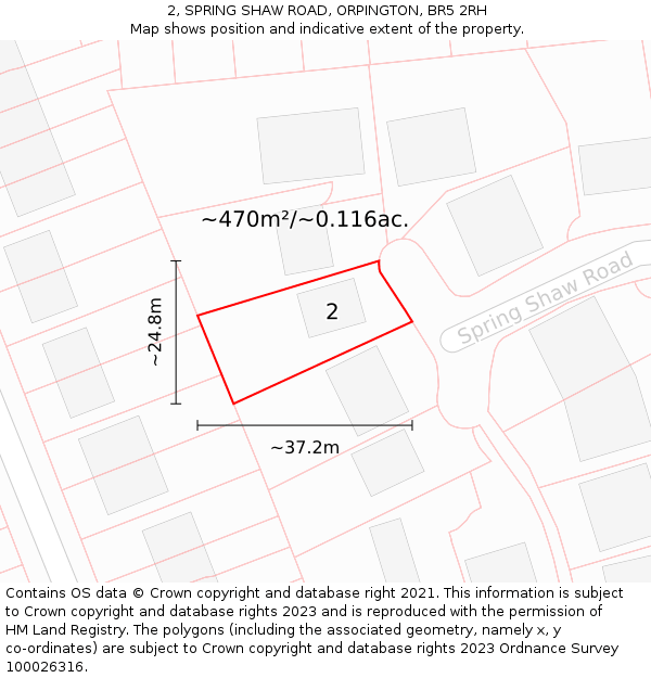 2, SPRING SHAW ROAD, ORPINGTON, BR5 2RH: Plot and title map