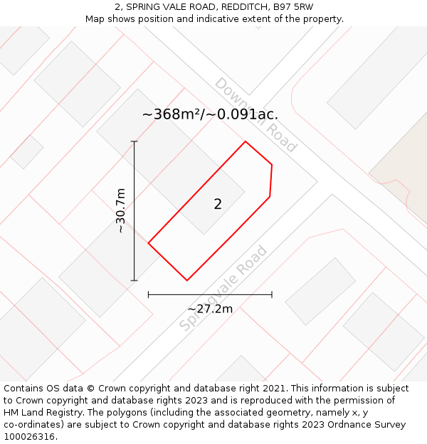 2, SPRING VALE ROAD, REDDITCH, B97 5RW: Plot and title map