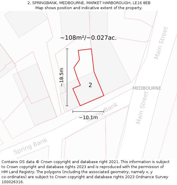 2, SPRINGBANK, MEDBOURNE, MARKET HARBOROUGH, LE16 8EB: Plot and title map