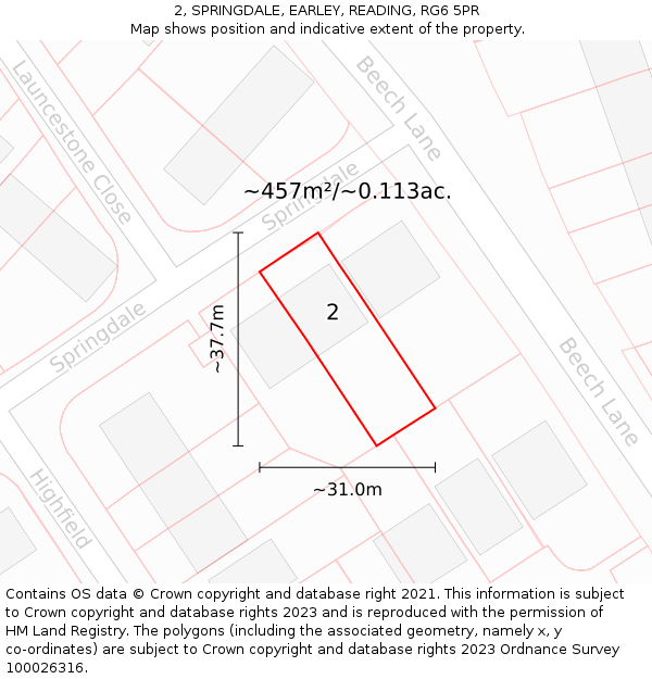 2, SPRINGDALE, EARLEY, READING, RG6 5PR: Plot and title map