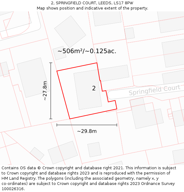 2, SPRINGFIELD COURT, LEEDS, LS17 8PW: Plot and title map