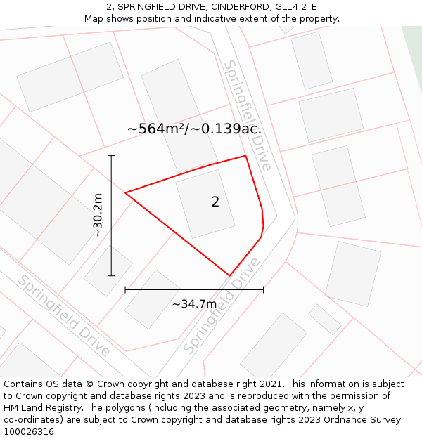 2, SPRINGFIELD DRIVE, CINDERFORD, GL14 2TE: Plot and title map