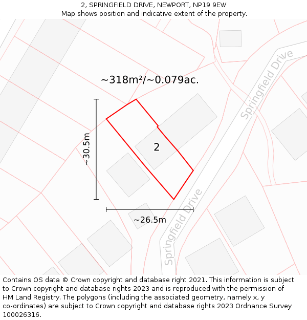 2, SPRINGFIELD DRIVE, NEWPORT, NP19 9EW: Plot and title map