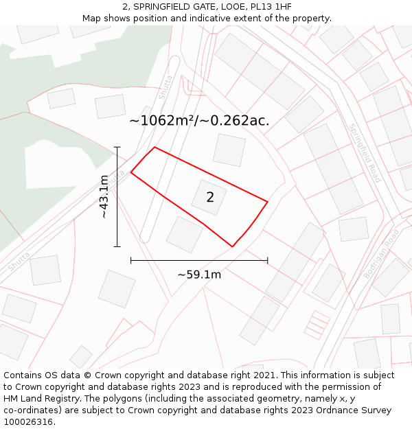 2, SPRINGFIELD GATE, LOOE, PL13 1HF: Plot and title map