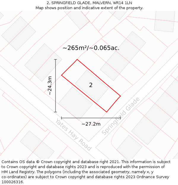2, SPRINGFIELD GLADE, MALVERN, WR14 1LN: Plot and title map