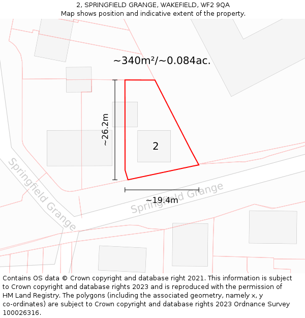 2, SPRINGFIELD GRANGE, WAKEFIELD, WF2 9QA: Plot and title map