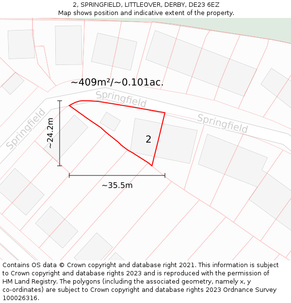 2, SPRINGFIELD, LITTLEOVER, DERBY, DE23 6EZ: Plot and title map