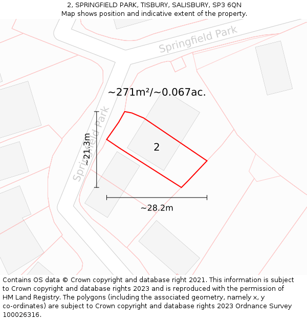 2, SPRINGFIELD PARK, TISBURY, SALISBURY, SP3 6QN: Plot and title map