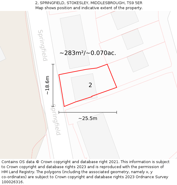 2, SPRINGFIELD, STOKESLEY, MIDDLESBROUGH, TS9 5ER: Plot and title map