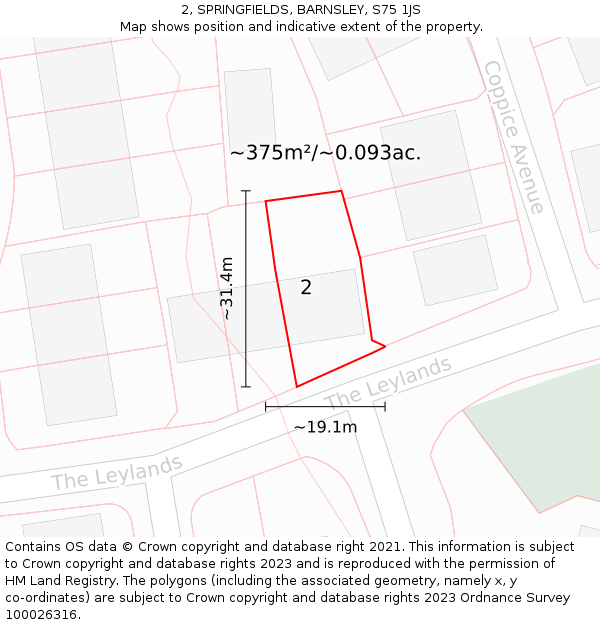 2, SPRINGFIELDS, BARNSLEY, S75 1JS: Plot and title map