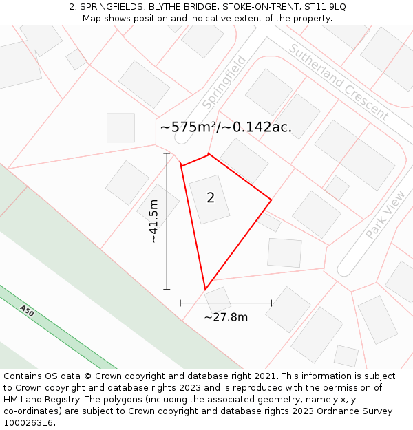2, SPRINGFIELDS, BLYTHE BRIDGE, STOKE-ON-TRENT, ST11 9LQ: Plot and title map