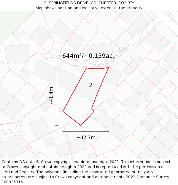 2, SPRINGFIELDS DRIVE, COLCHESTER, CO2 9TA: Plot and title map