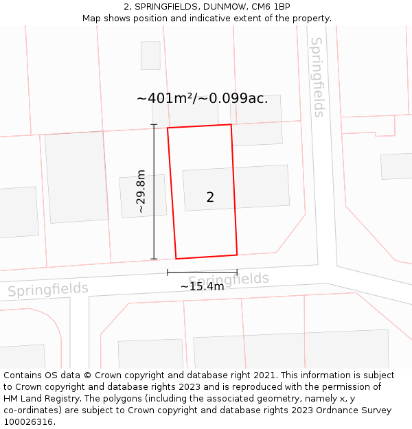 2, SPRINGFIELDS, DUNMOW, CM6 1BP: Plot and title map