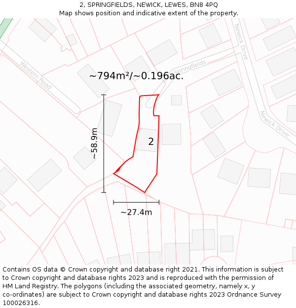 2, SPRINGFIELDS, NEWICK, LEWES, BN8 4PQ: Plot and title map