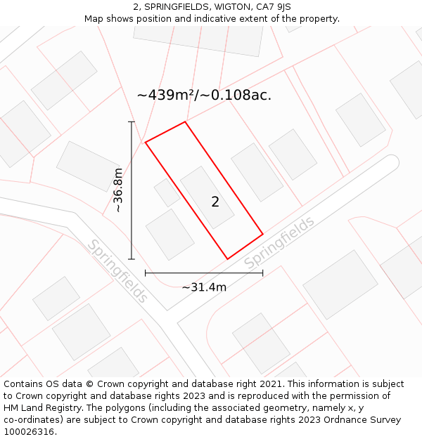 2, SPRINGFIELDS, WIGTON, CA7 9JS: Plot and title map