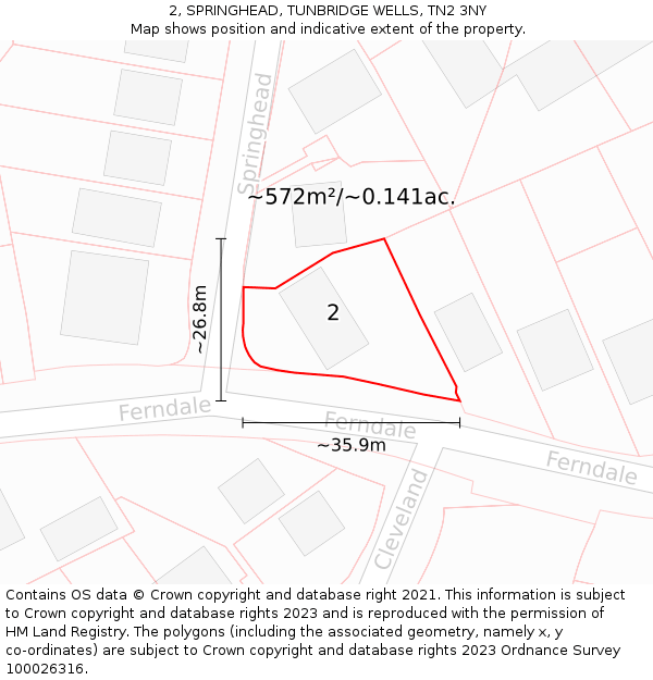2, SPRINGHEAD, TUNBRIDGE WELLS, TN2 3NY: Plot and title map