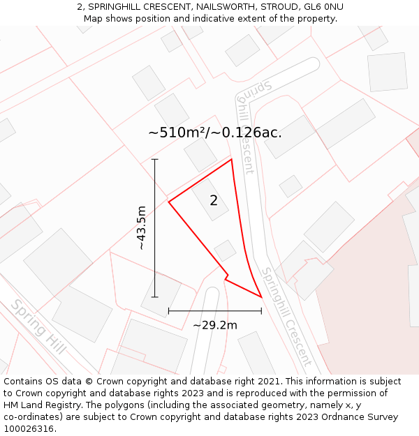 2, SPRINGHILL CRESCENT, NAILSWORTH, STROUD, GL6 0NU: Plot and title map