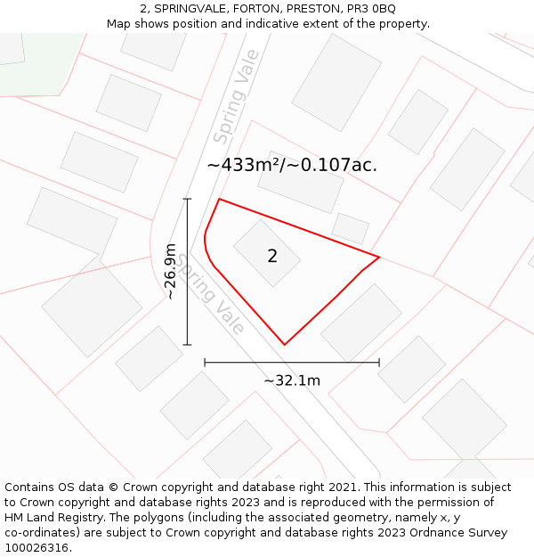 2, SPRINGVALE, FORTON, PRESTON, PR3 0BQ: Plot and title map