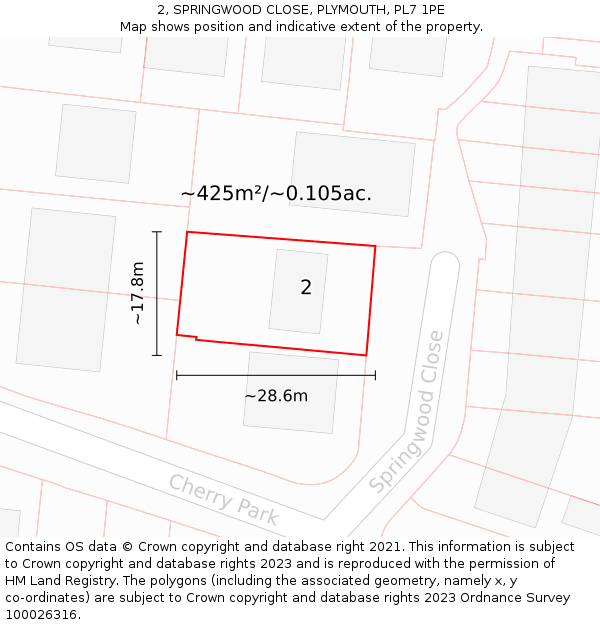 2, SPRINGWOOD CLOSE, PLYMOUTH, PL7 1PE: Plot and title map