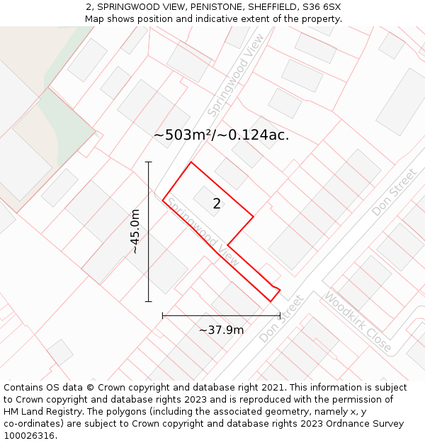 2, SPRINGWOOD VIEW, PENISTONE, SHEFFIELD, S36 6SX: Plot and title map