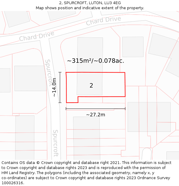 2, SPURCROFT, LUTON, LU3 4EG: Plot and title map